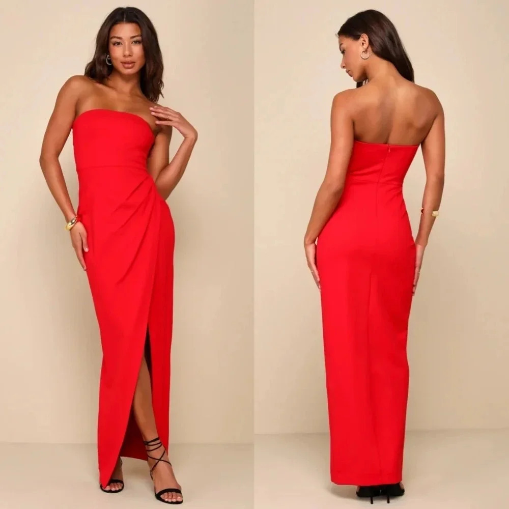 Lulus Dramatic Sensation Red Strapless Tulip Maxi Dress XL Wedding Party Guest